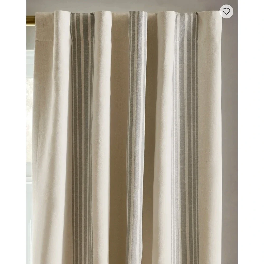 Quince Coastal Stripe Linen Cotton True Blackout Curtain Single Panel 48